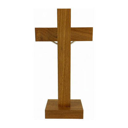 Standing Walnut Wood Crucifix with Silver Corpus