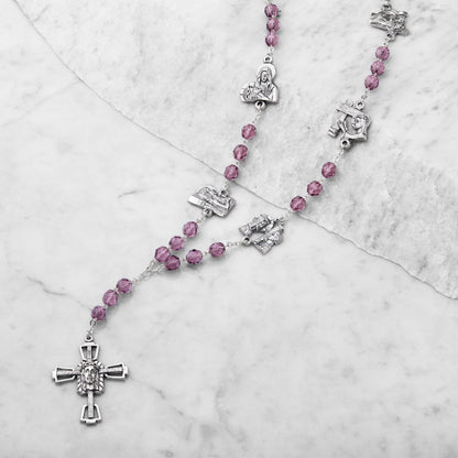 Station of the Cross Rosary in faceted crystal amethyst beads