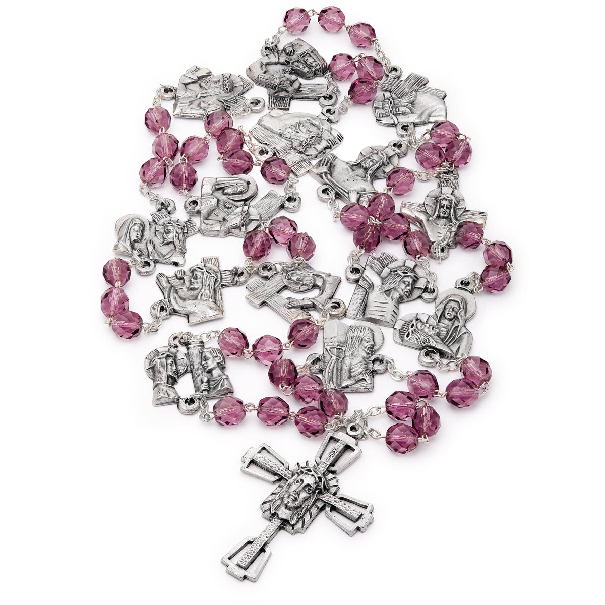 Station of the Cross Rosary in faceted crystal amethyst beads