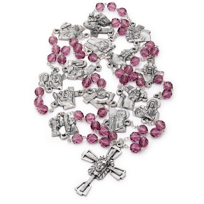 Station of the Cross Rosary in faceted crystal amethyst beads