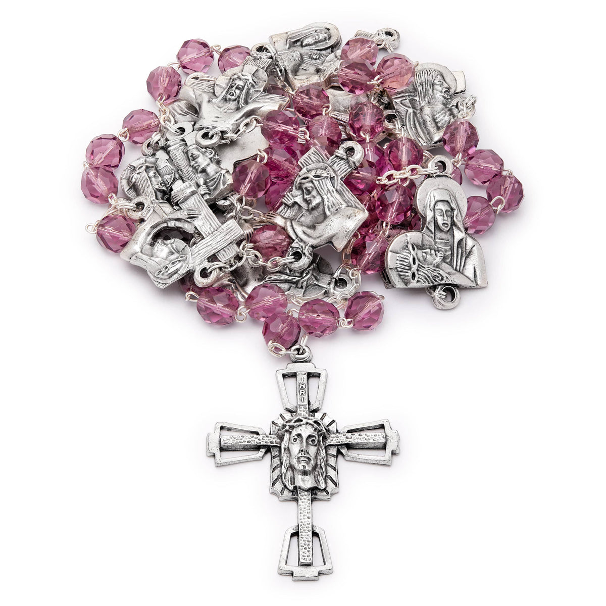 Station of the Cross Rosary in faceted crystal amethyst beads