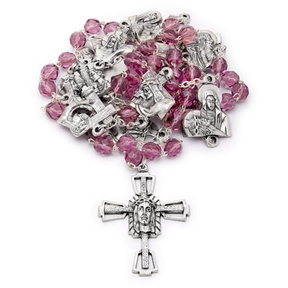 Station of the Cross Rosary in faceted crystal amethyst beads