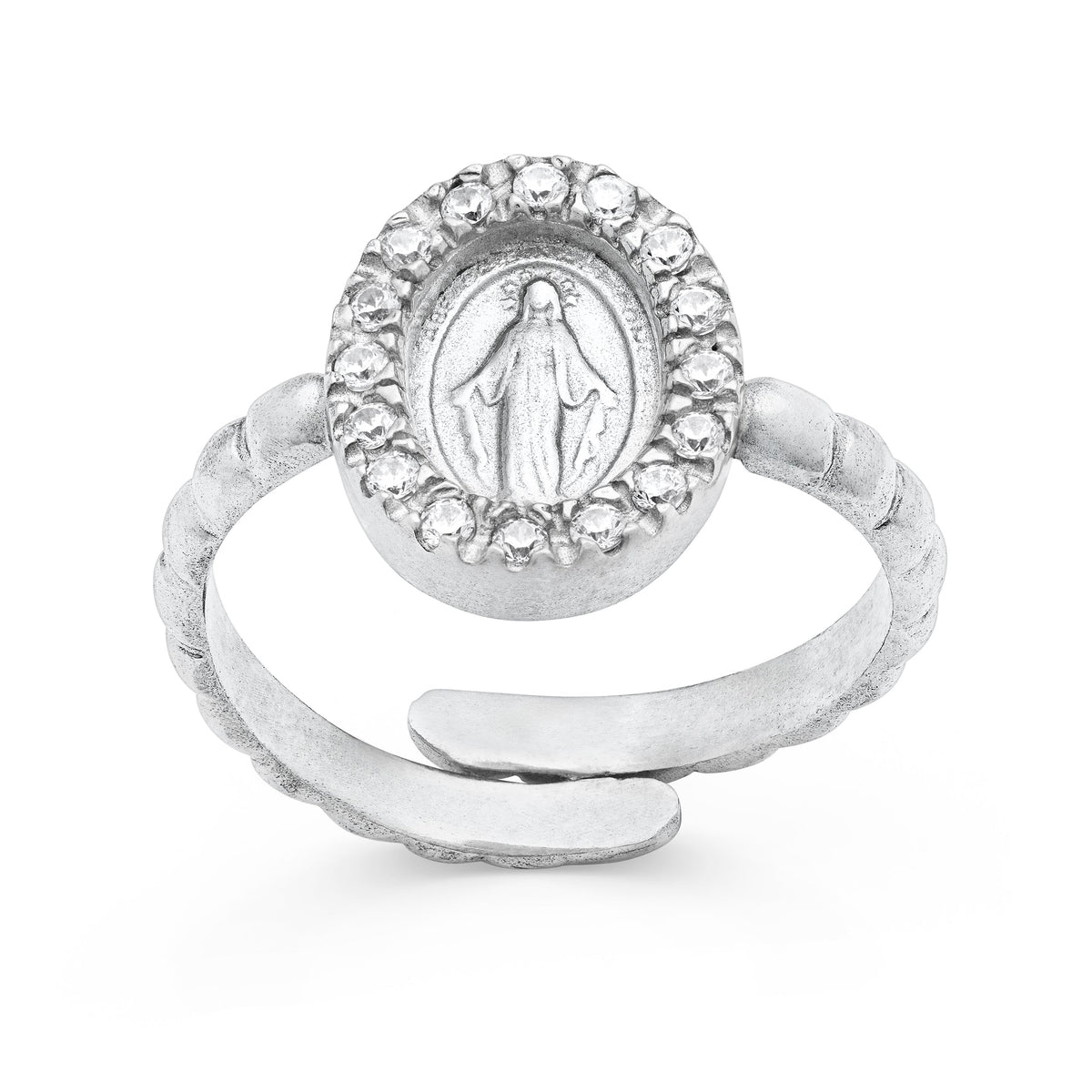 Sterling Silver Worked Adjustable Ring with Miraculous Medal