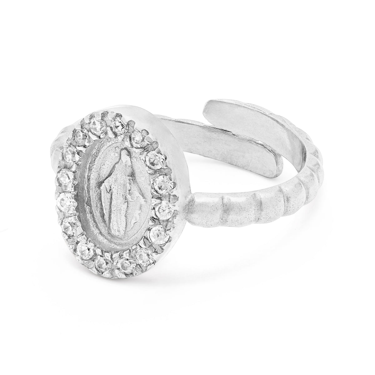 Sterling Silver Worked Adjustable Ring with Miraculous Medal