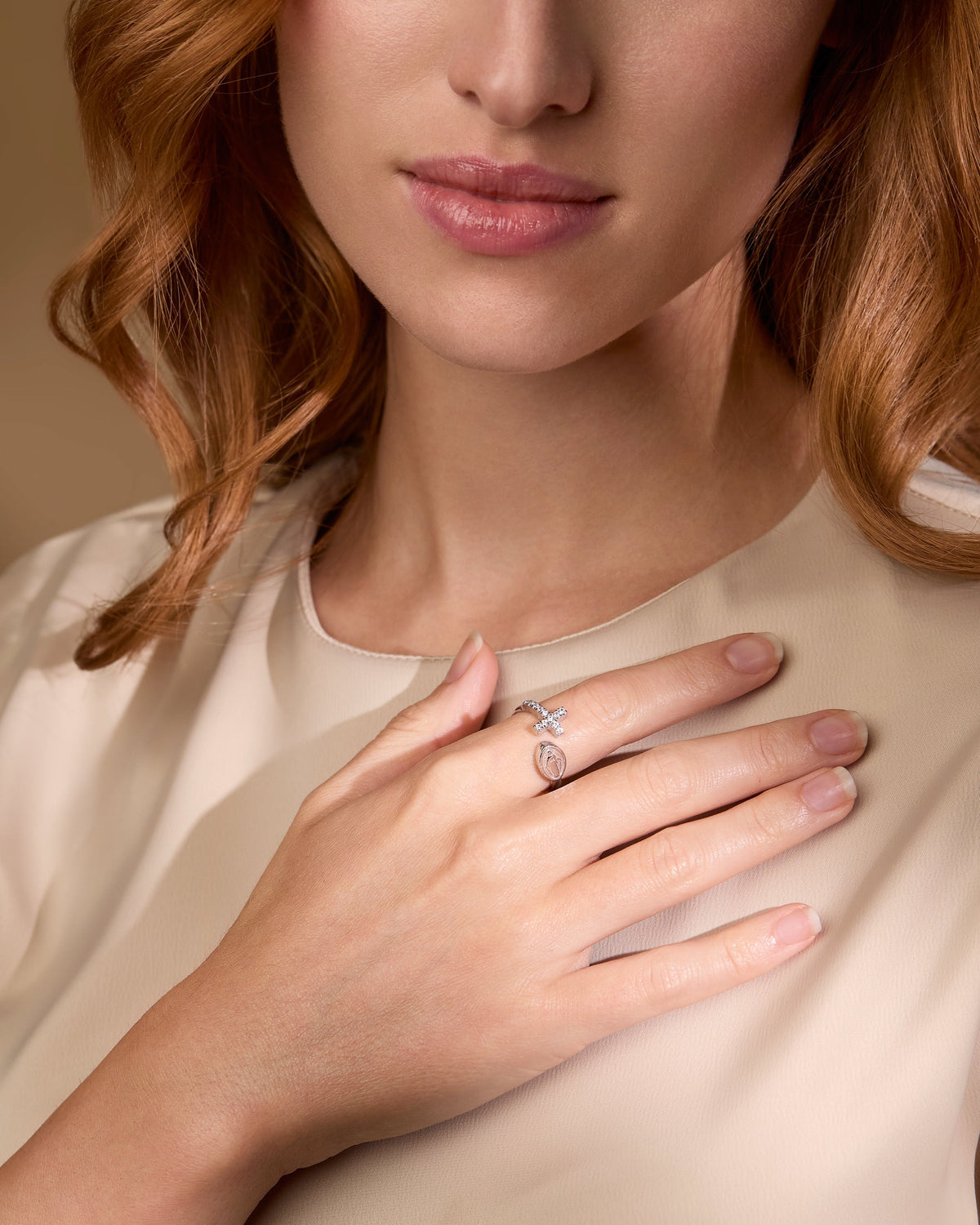 Sterling Silver Adjustable Ring with Miraculous Medal and Cubic Zirconia Cross