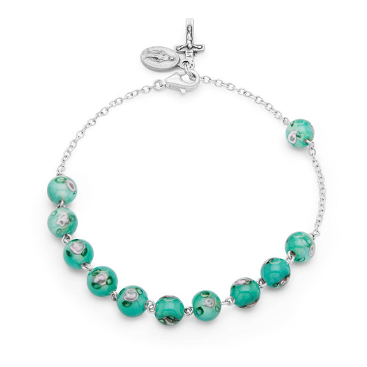 Sterling Silver Bracelet Green Lume Beads