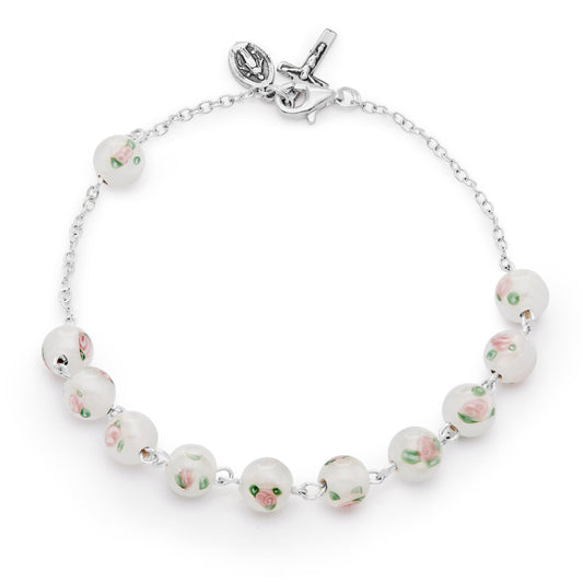 Sterling Silver Bracelet White Lume Beads