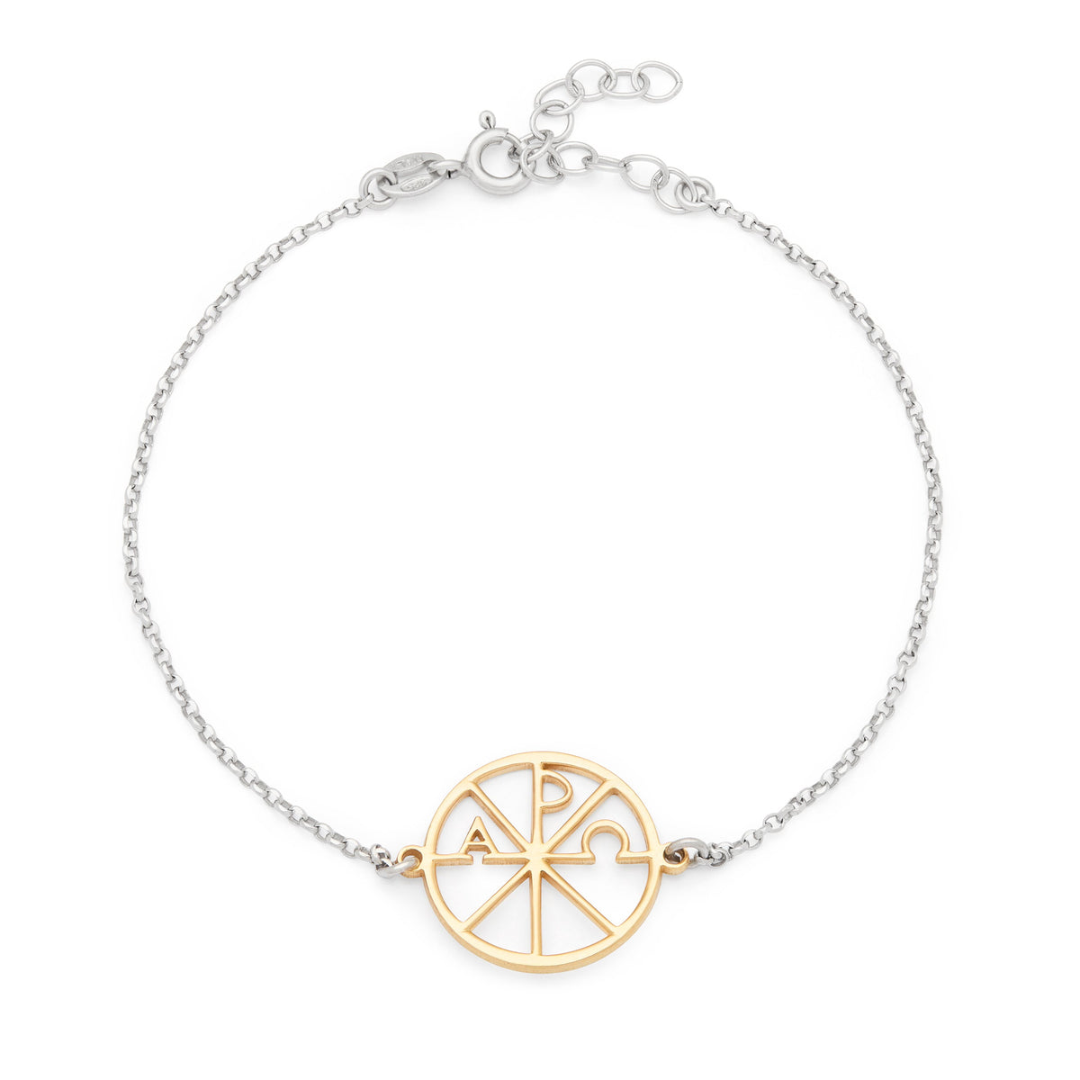 Sterling Silver Bracelet with Gold-plated Sterling Silver Chi Rho Medal