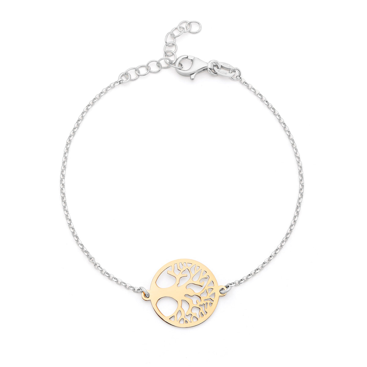 Sterling Silver Bracelet with Gold-plated Sterling Silver Tree of Life
