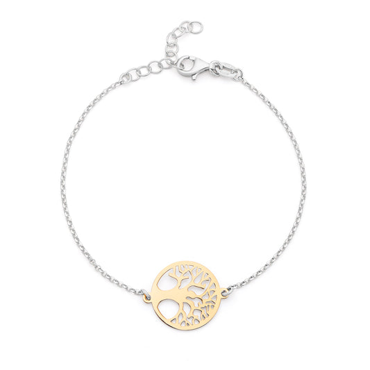 Sterling Silver Bracelet with Gold-plated Sterling Silver Tree of Life