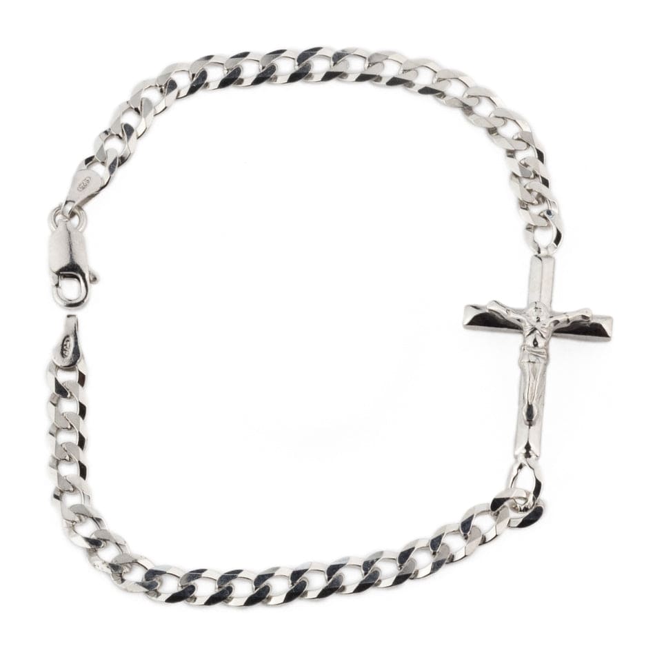 Sterling Silver Bracelet with Sideways Crucifix