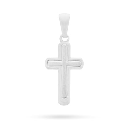 Sterling Silver Cross Pendant With Satin Interior and Rounded Corners