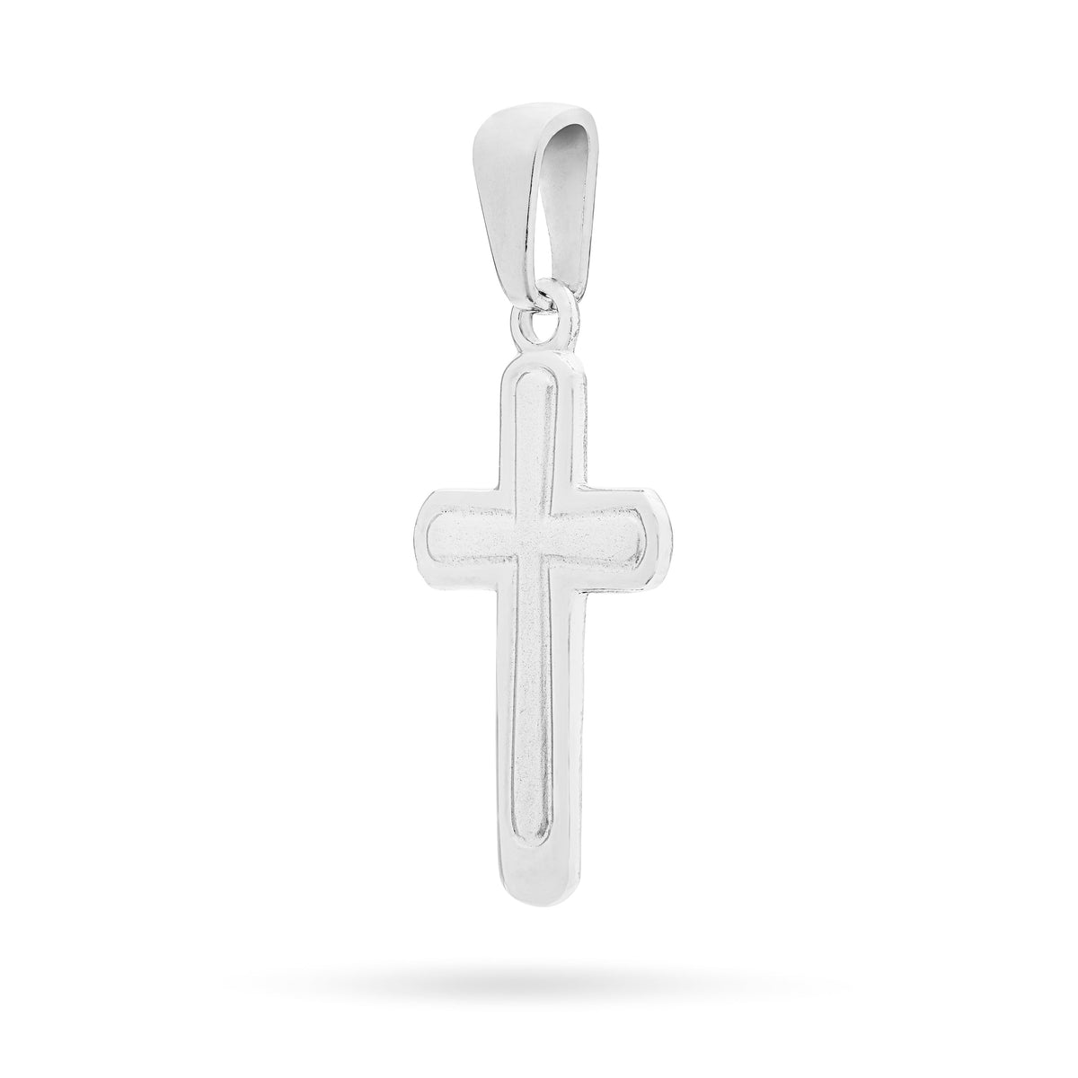 Sterling Silver Cross Pendant With Satin Interior and Rounded Corners