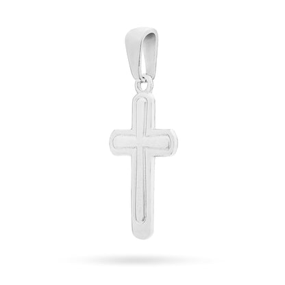 Sterling Silver Cross Pendant With Satin Interior and Rounded Corners
