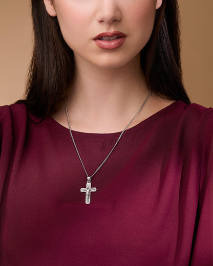 Sterling Silver Crucifix Pendant with Detailed Angled Lines