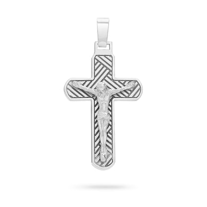Sterling Silver Crucifix Pendant with Detailed Angled Lines