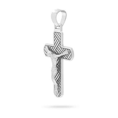 Sterling Silver Crucifix Pendant with Detailed Angled Lines