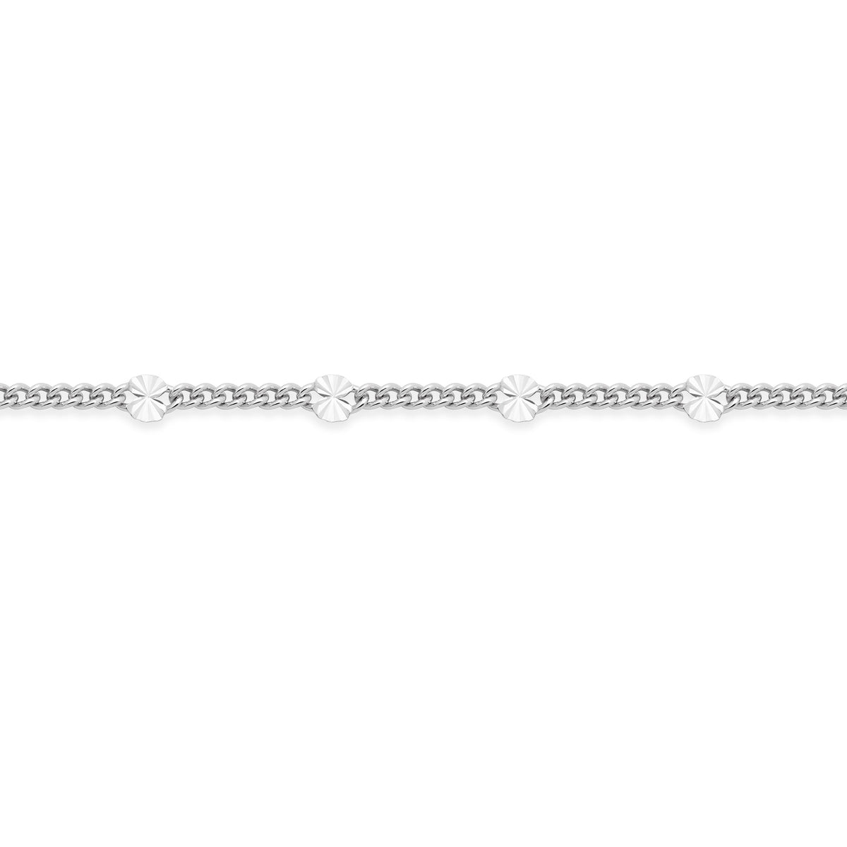 Sterling Silver Curb Chain Necklace with Faceted Disc Inserts