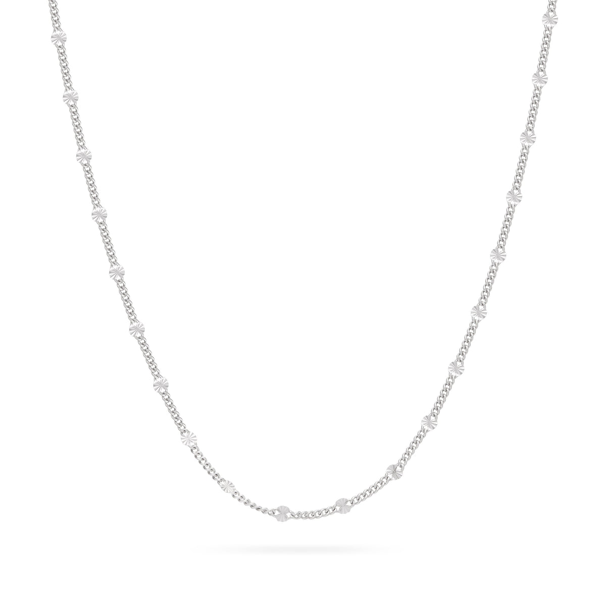 Sterling Silver Curb Chain Necklace with Faceted Disc Inserts