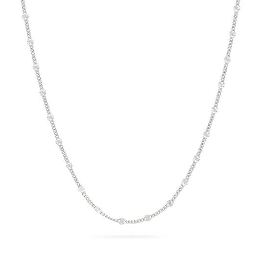 Sterling Silver Curb Chain Necklace with Faceted Disc Inserts