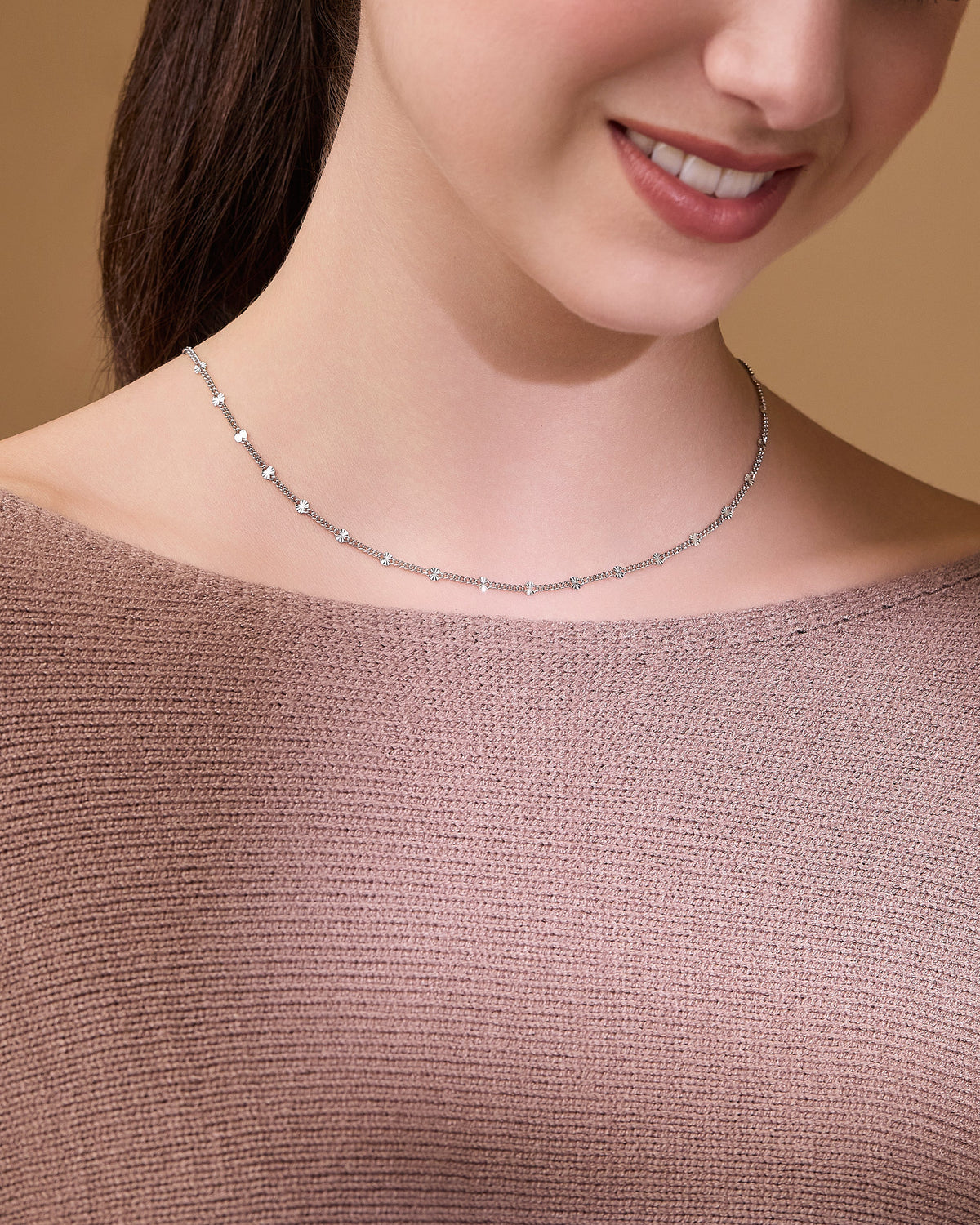Sterling Silver Curb Chain Necklace with Faceted Disc Inserts