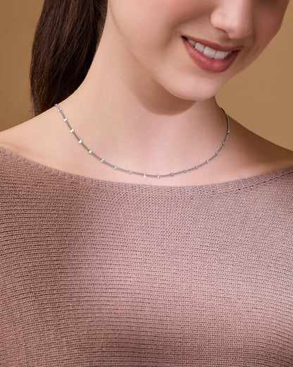 Sterling Silver Curb Chain Necklace with Faceted Disc Inserts