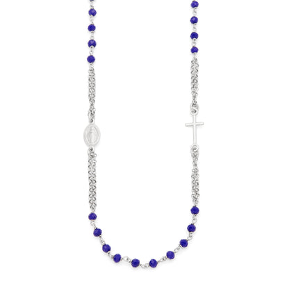 Sterling Silver Double Strand Rosary Necklace with Blue Beads