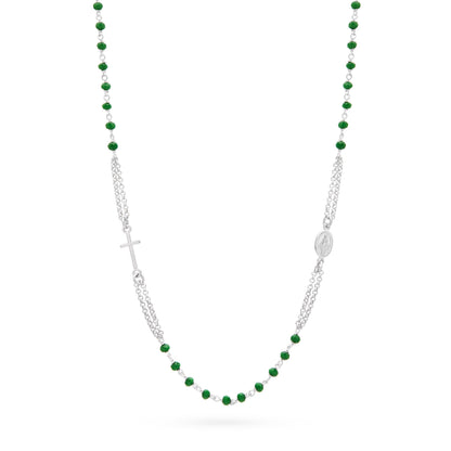 Sterling Silver Double Strand Rosary Necklace with Green Beads