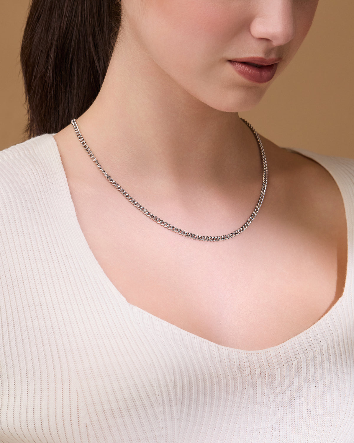 Sterling Silver Hollow Curb Chain Necklace