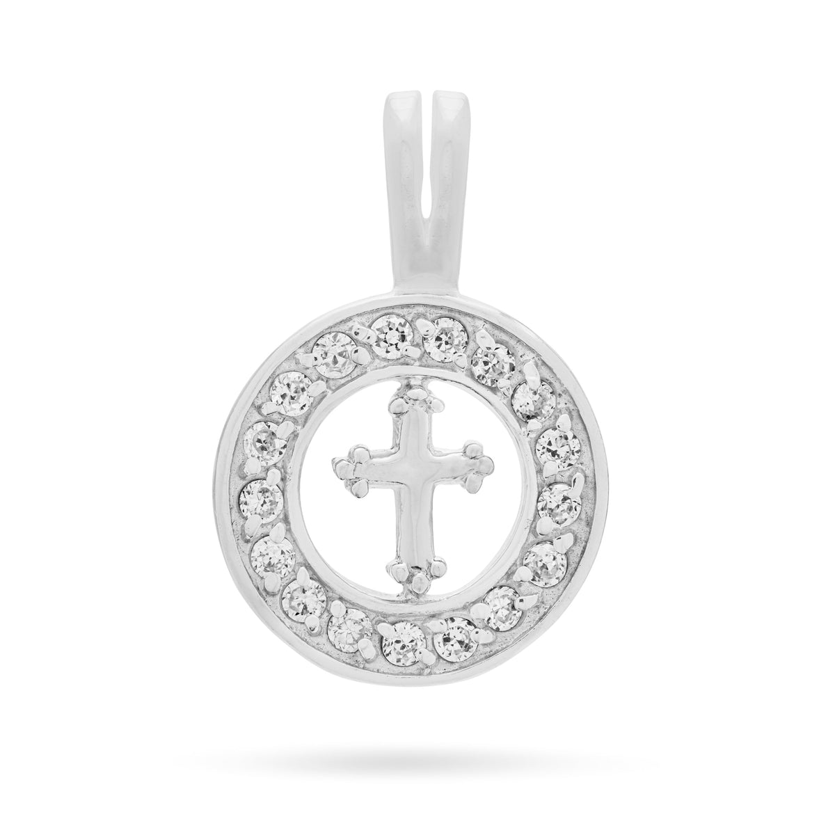 Sterling Silver Medal Pendant With Cross and Cubic Zirconia Frame