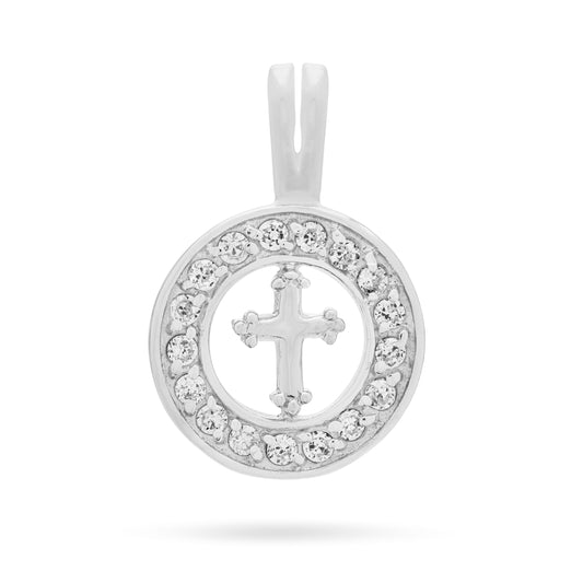 Sterling Silver Medal Pendant With Cross and Cubic Zirconia Frame