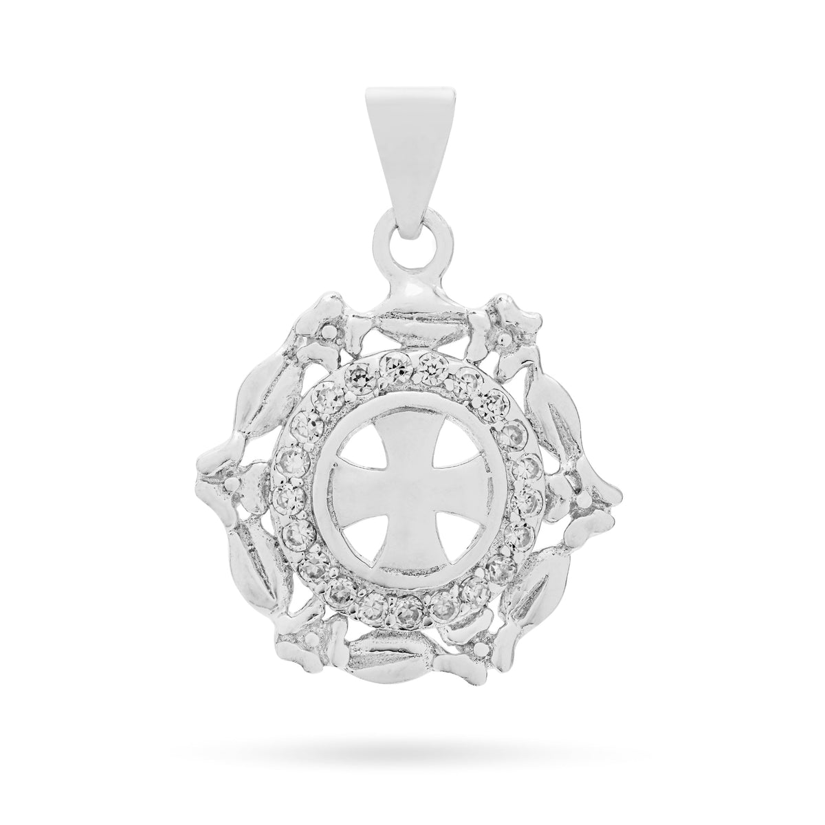 Sterling Silver Medal Pendant With Greek Cross and Worked Frame