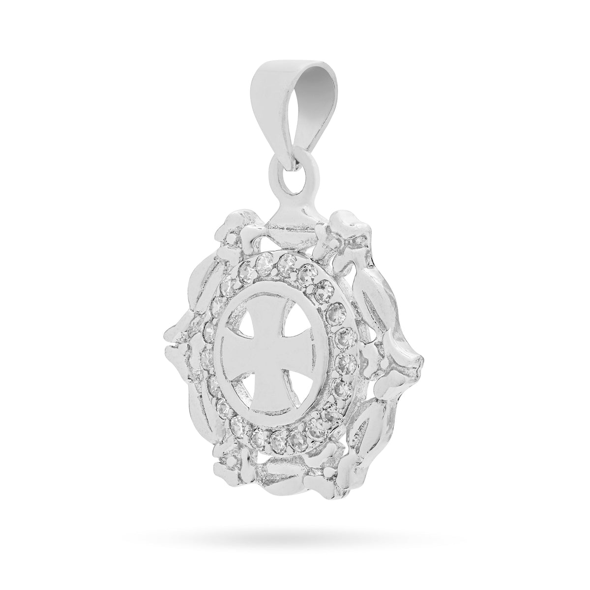 Sterling Silver Medal Pendant With Greek Cross and Worked Frame
