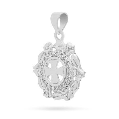 Sterling Silver Medal Pendant With Greek Cross and Worked Frame