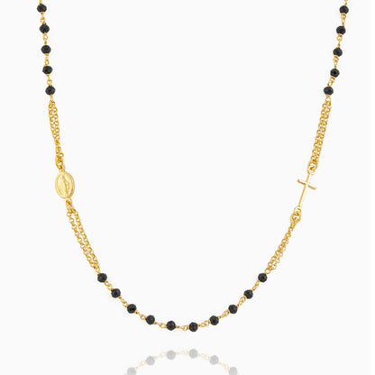 STERLING SILVER NECKLACE ROSARY BLACK BEADS