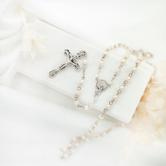 Sterling Silver Pearl Rosary Beads
