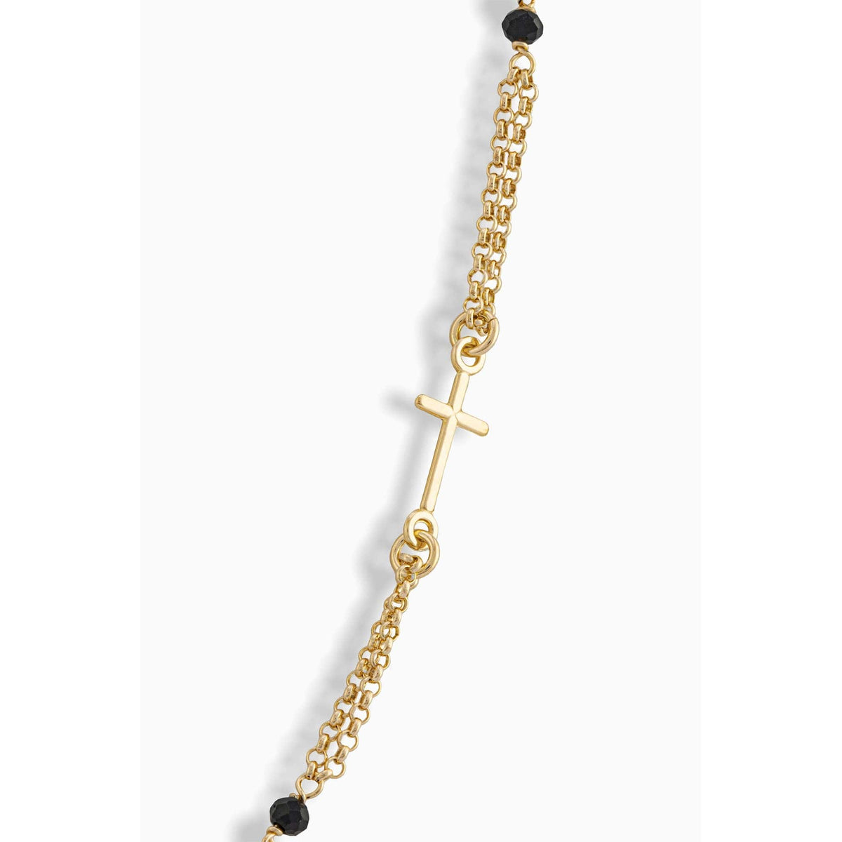 Gold-plated Silver Double Strand Rosary Necklace with Black Beads and the Sacred Heart of Jesus