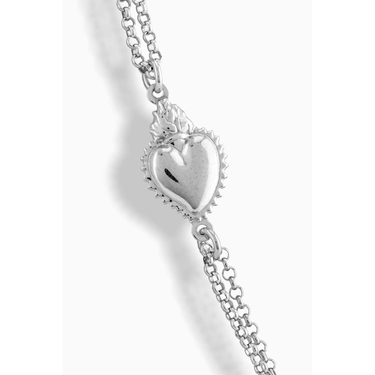 STERLING SILVER PLATED SACRED HEART 3 MM BLACK BEADS NECKLACE