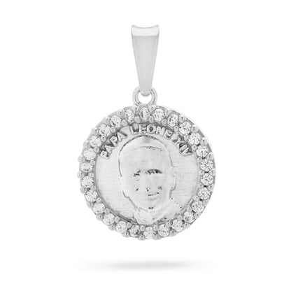Sterling Silver Pope Leo XIV and Virgin Mary Medal with Cubic Zirconia