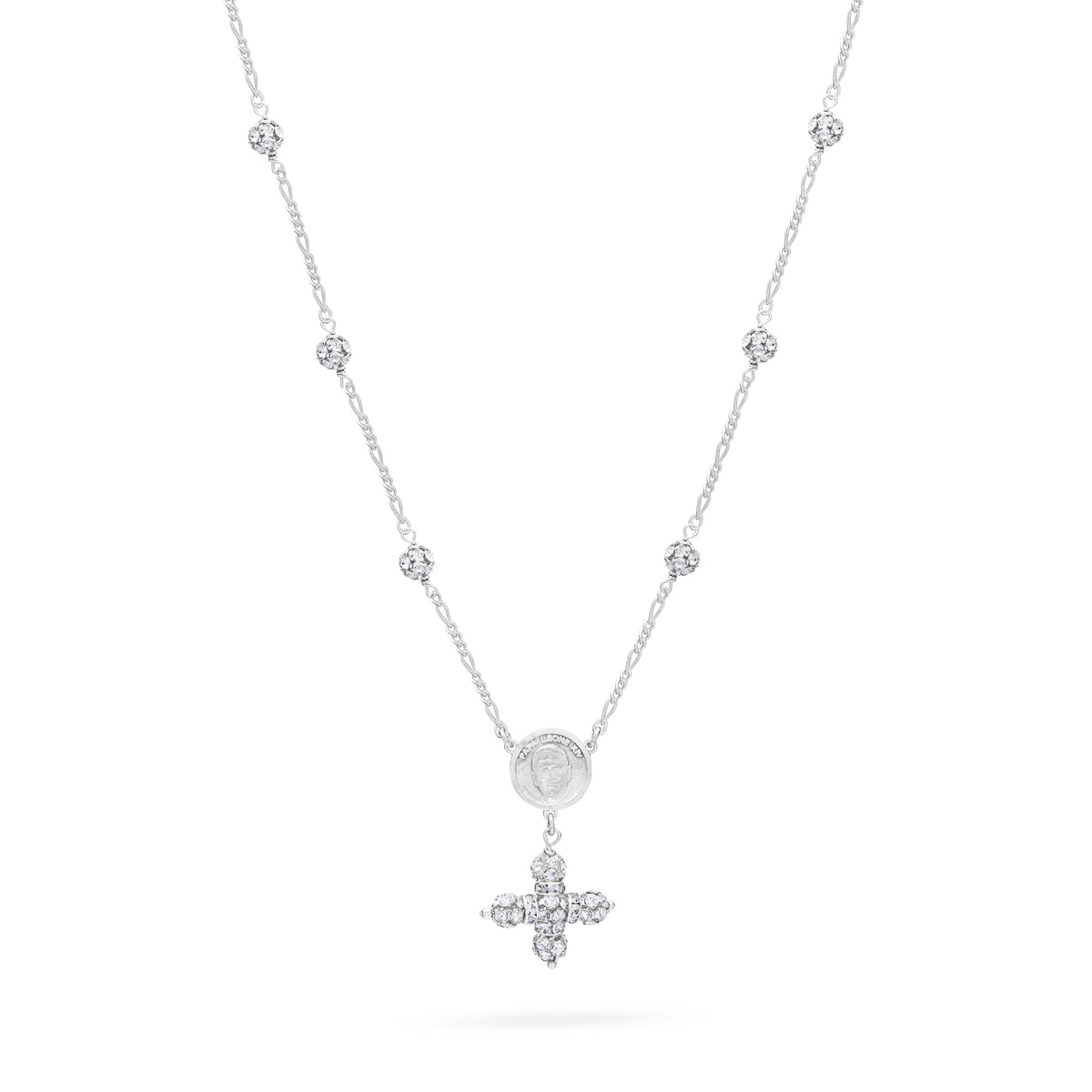 Sterling Silver Pope Leo XIV Necklace with Rhinestone Beads