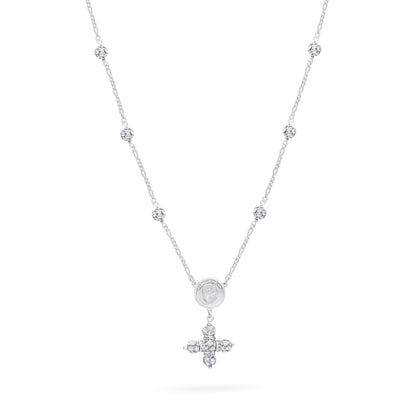 Sterling Silver Pope Leo XIV Necklace with Rhinestone Beads