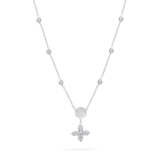 Sterling Silver Pope Leo XIV Necklace with Rhinestone Beads