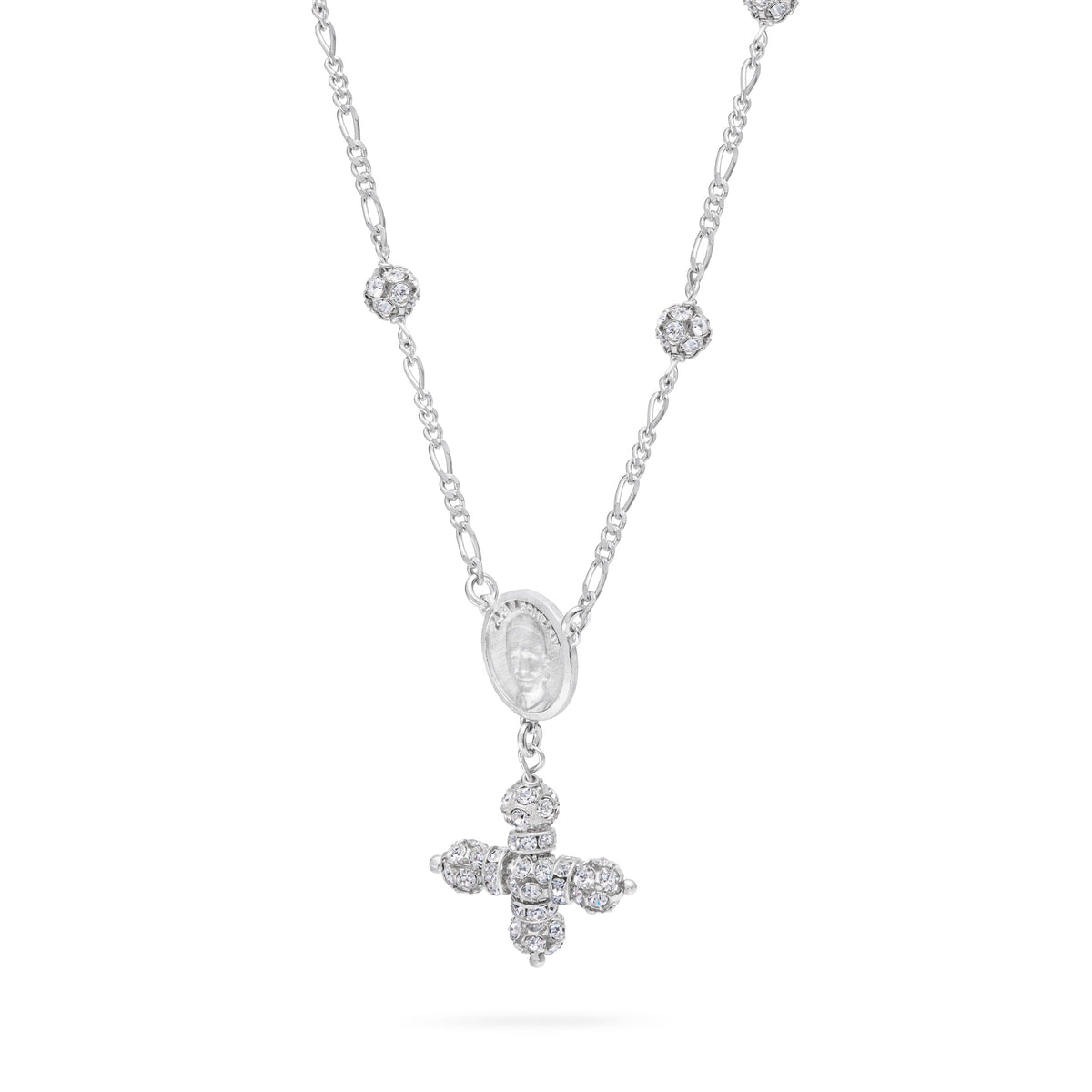 Sterling Silver Pope Leo XIV Necklace with Rhinestone Beads