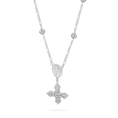 Sterling Silver Pope Leo XIV Necklace with Rhinestone Beads