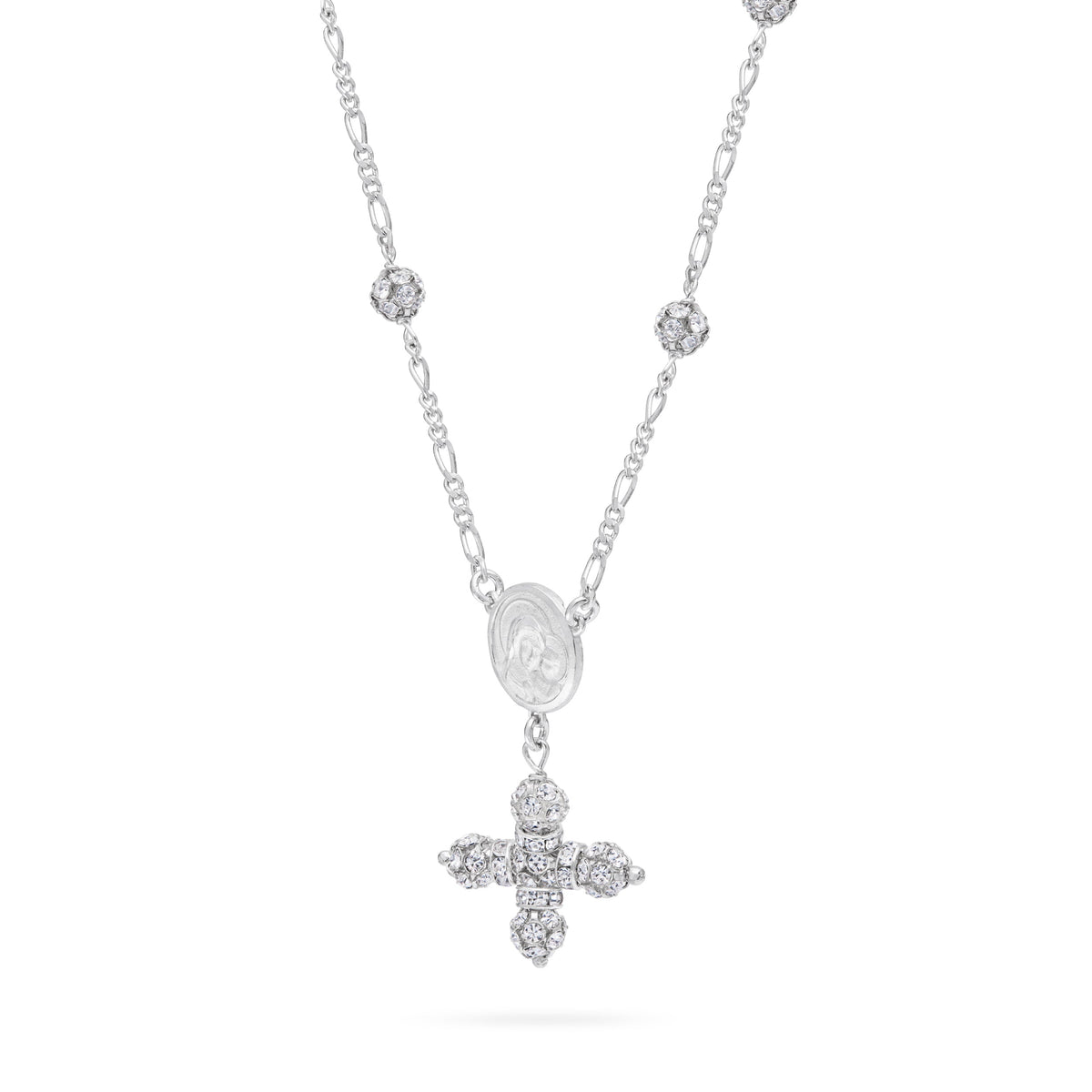 Sterling Silver Pope Leo XIV Necklace with Rhinestone Beads
