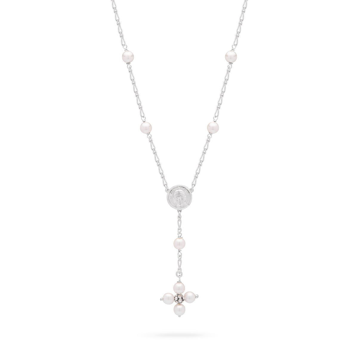 Sterling Silver Pope Leo XIV Necklace with White Pearl Beads