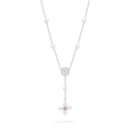 Sterling Silver Pope Leo XIV Necklace with White Pearl Beads