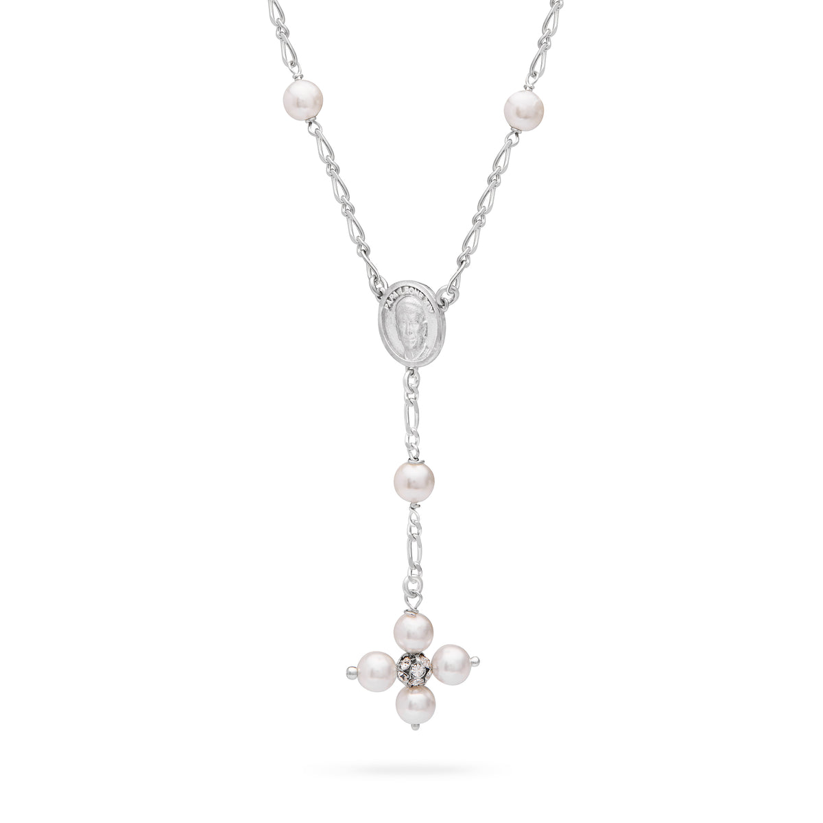 Sterling Silver Pope Leo XIV Necklace with White Pearl Beads