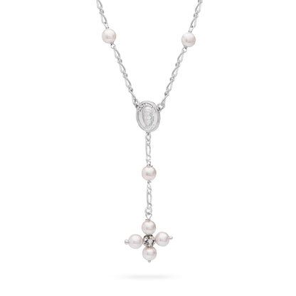 Sterling Silver Pope Leo XIV Necklace with White Pearl Beads