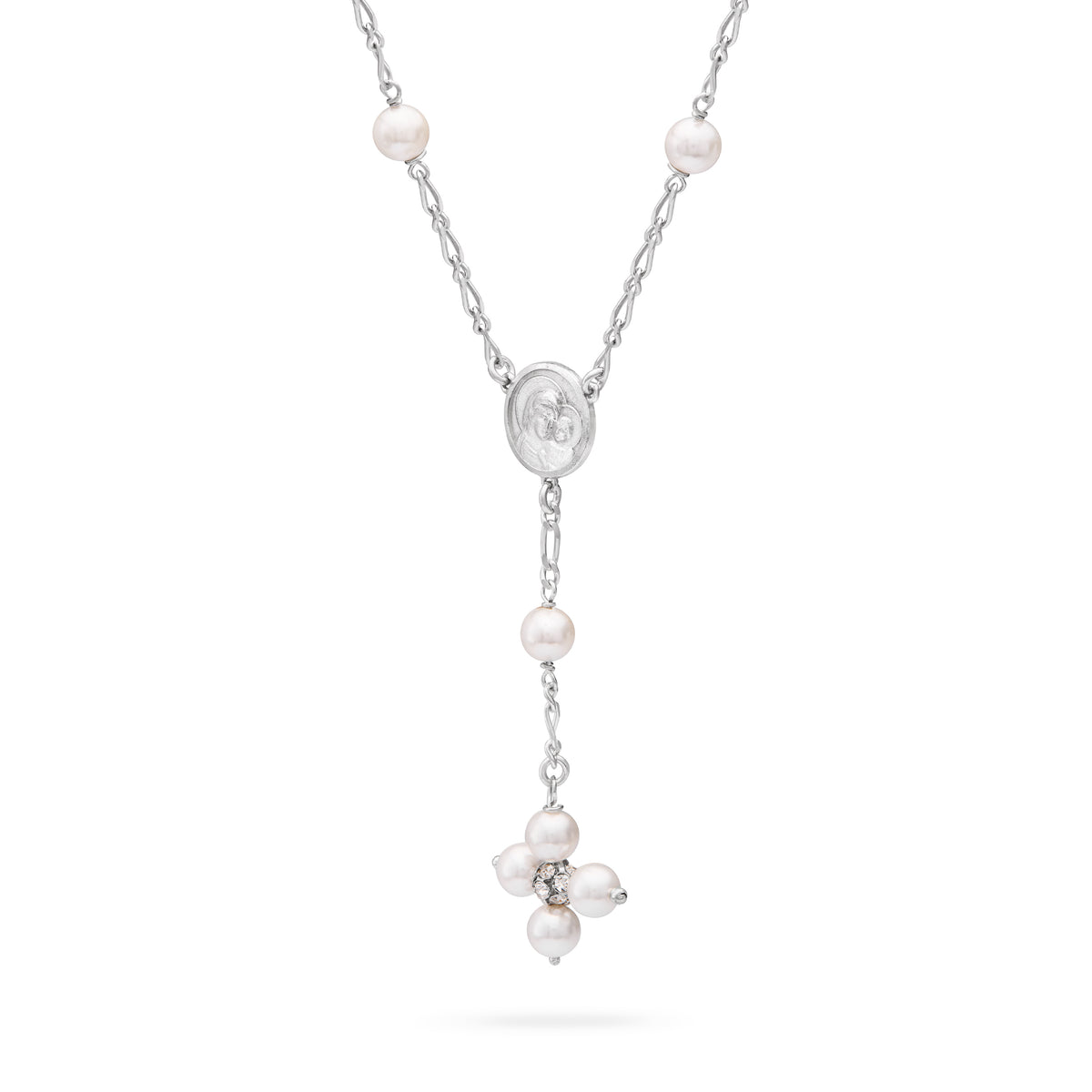 Sterling Silver Pope Leo XIV Necklace with White Pearl Beads
